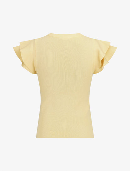 Top ajusté en maille mancherons volantés - Jaune pastel - 2