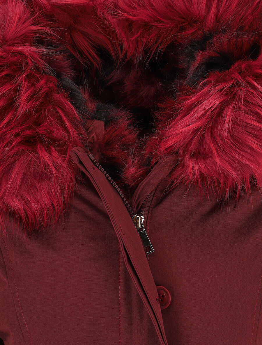 Parka longue à fourrure synthétique amovible - Bordeaux/rouge - 3