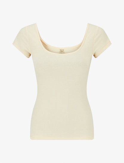 Top uni à manches courtes - Beige - 4