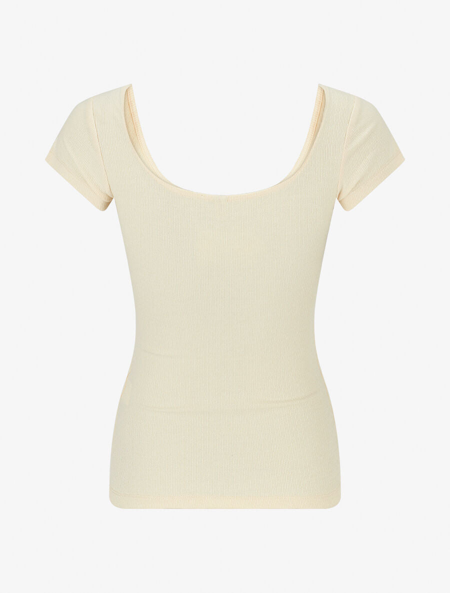 Top uni à manches courtes - Beige - 2