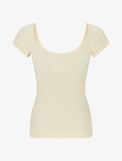 Top uni à manches courtes - Beige - 2