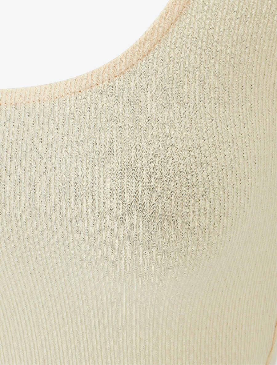 Top uni à manches courtes - Beige - 3
