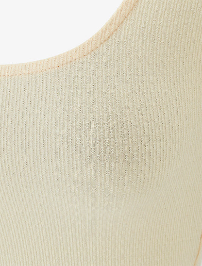 Top uni à manches courtes - Beige - 3