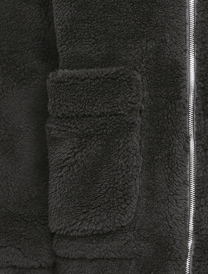 Manteau duveteux à capuche - Noir - 3