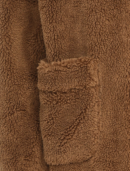 Manteau duveteux à capuche - Camel - 3