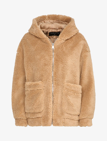 Manteau duveteux à capuche - Beige - 3