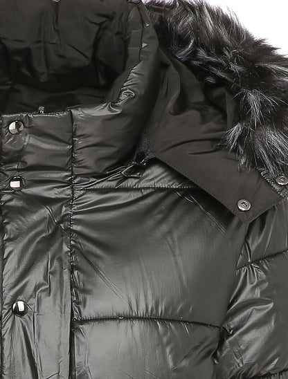 Doudoune réversible à capuche en fourrure - Noir - 5