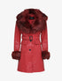 Manteau en simili à col et poignets en fausse fourrure - Rouge - 1
