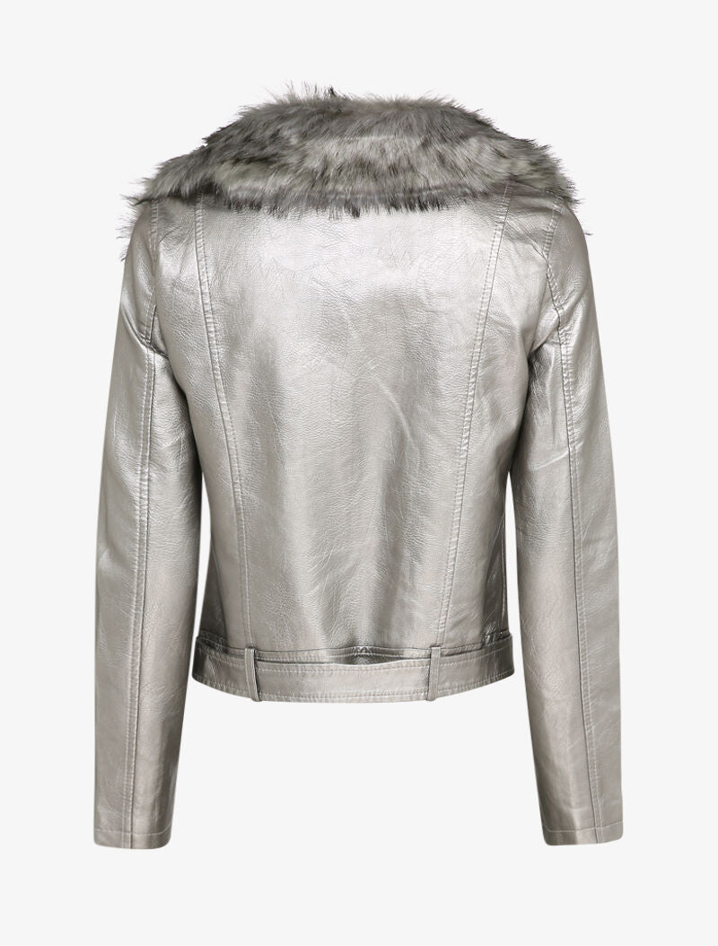 Perfecto en simili à col en fausse fourrure - Argent - 2
