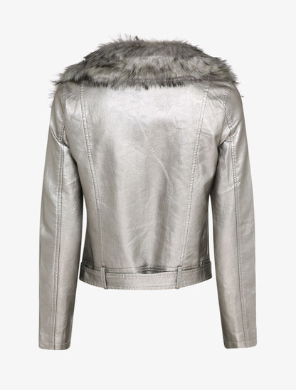 Perfecto en simili à col en fausse fourrure - Argent - 2