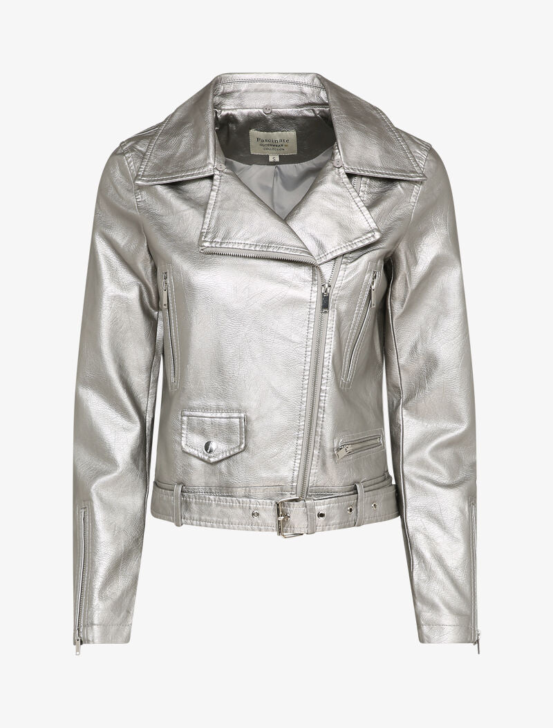 Perfecto en simili à col en fausse fourrure - Argent - 3