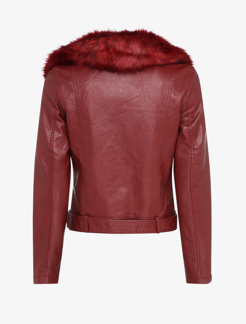 Perfecto en simili à col en fausse fourrure - Rouge - 2
