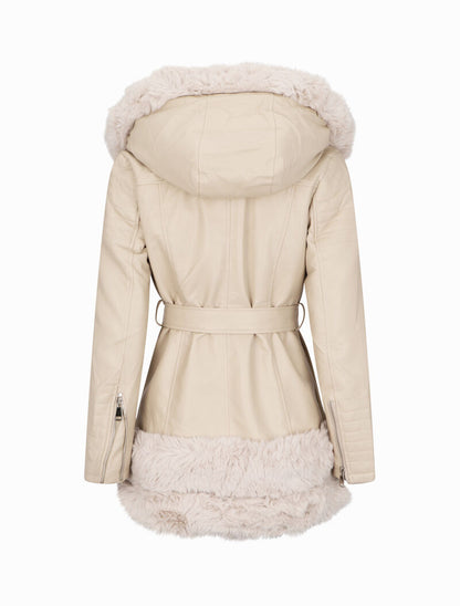 Manteau en simili à empiècement en fausse fourrure - Beige - 2