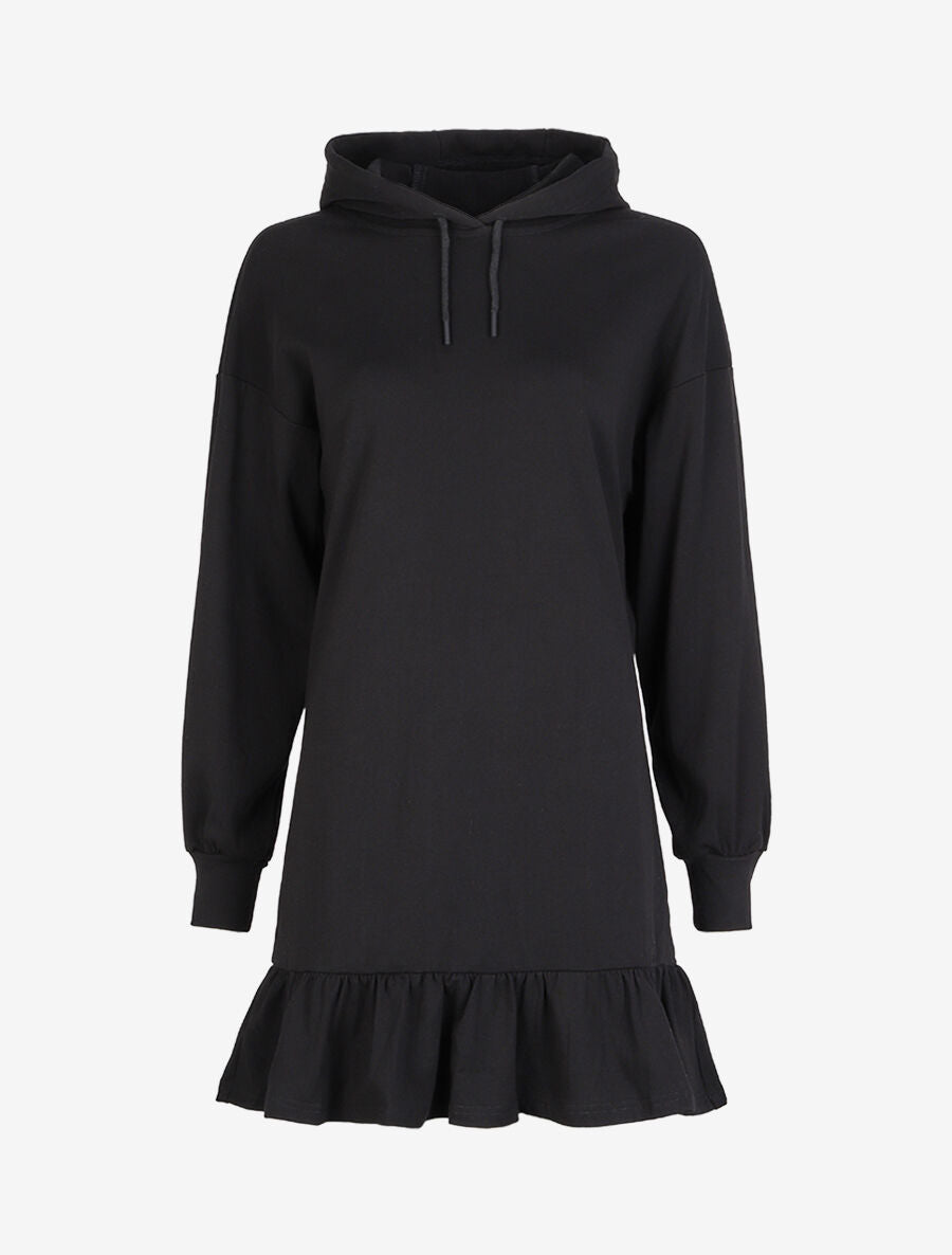 Robe sweat oversize volantée à capuche - Noir - 3
