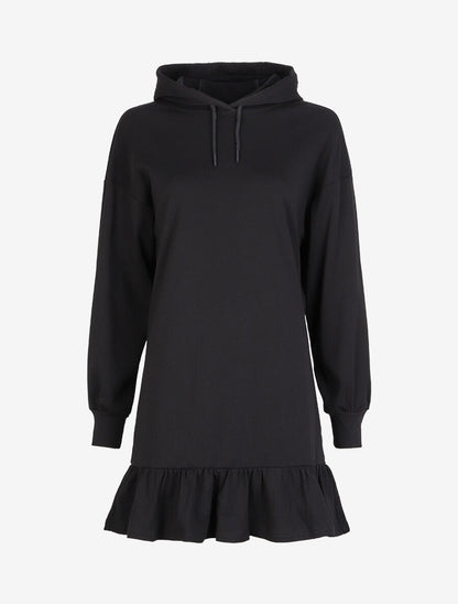 Robe sweat oversize volantée à capuche - Noir - 3