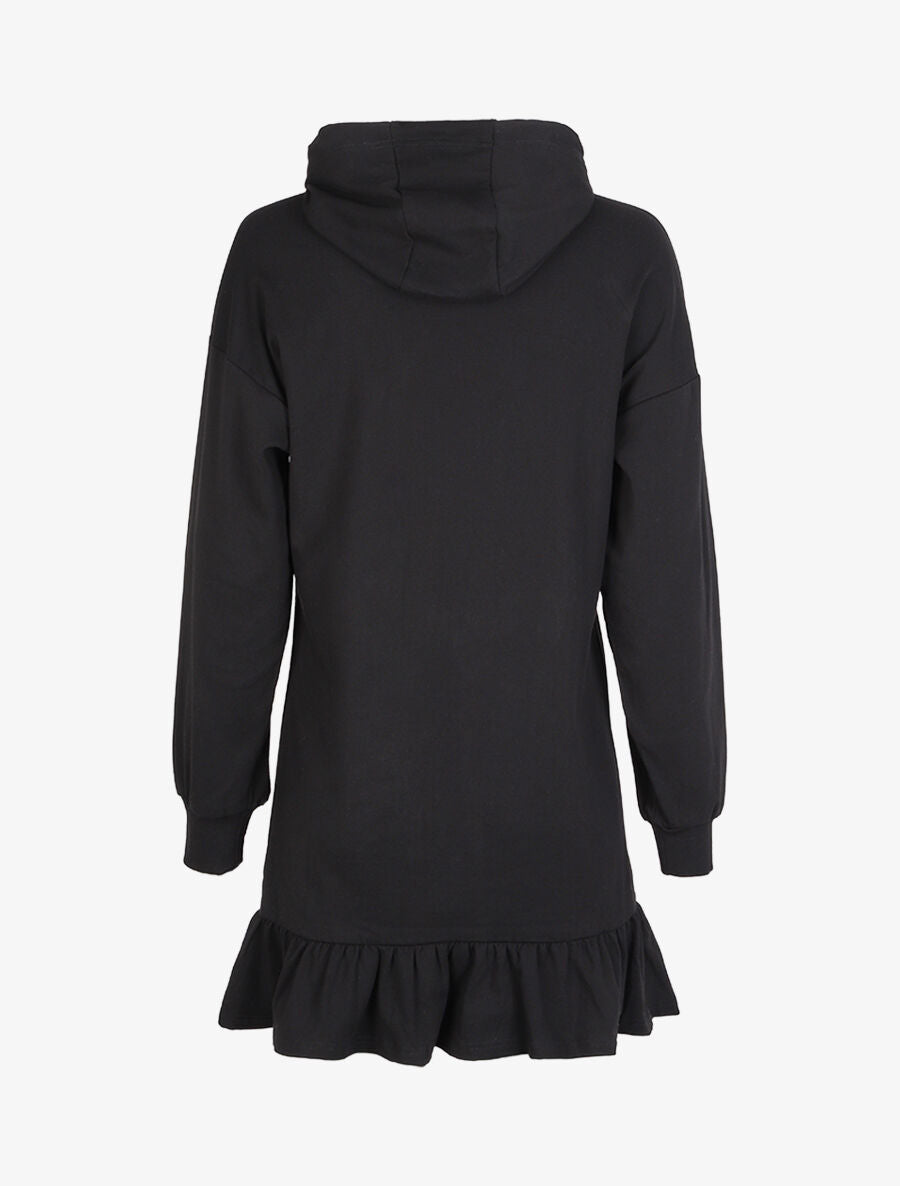 Robe sweat oversize volantée à capuche - Noir - 2