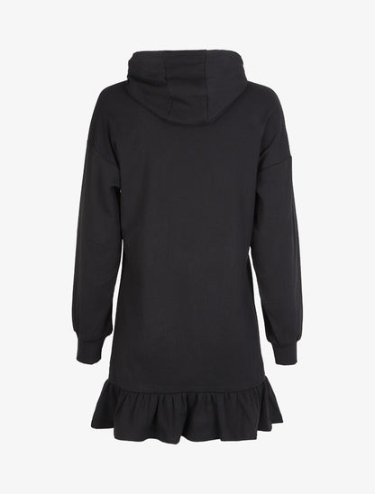 Robe sweat oversize volantée à capuche - Noir - 2