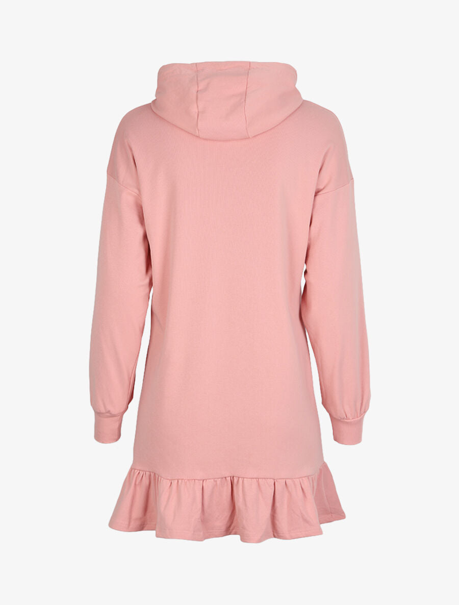 Robe sweat oversize volantée à capuche - Rose - 2