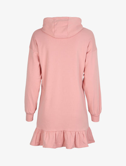 Robe sweat oversize volantée à capuche - Rose - 2