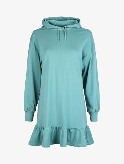 Robe sweat oversize volantée à capuche - Vert - 1