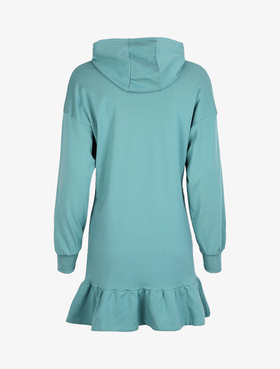 Robe sweat oversize volantée à capuche - Vert - 2