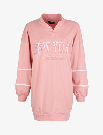 Robe sweat oversize à col zippé - Rose - 1