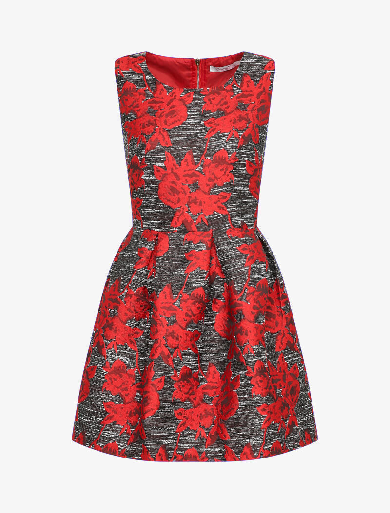 Robe patineuse à motifs roses brodées - Rouge - 4
