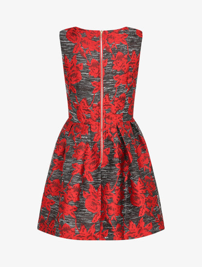 Robe patineuse à motifs roses brodées - Rouge - 2