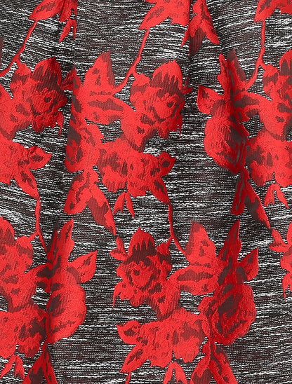 Robe patineuse à motifs roses brodées - Rouge - 3