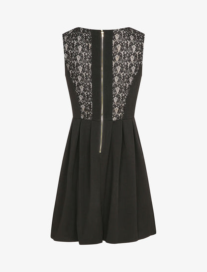 Robe patineuse à col et dos en dentelle - Noir - 2
