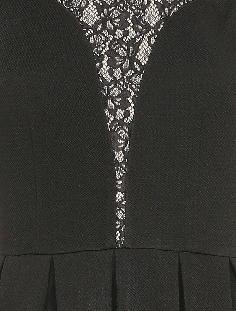 Robe patineuse à col et dos en dentelle - Noir - 3