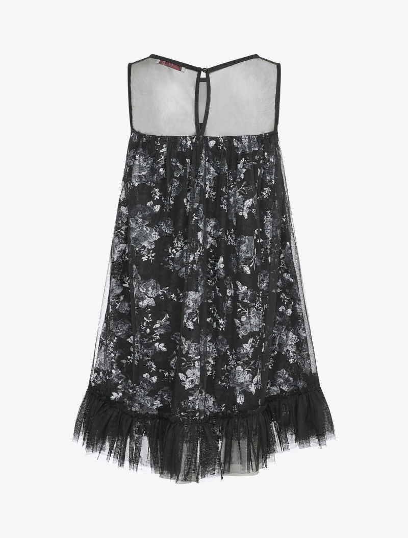Robe babydoll imprimé roses et bords volantés - Noir - 2