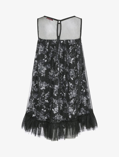 Robe babydoll imprimé roses et bords volantés - Noir - 2