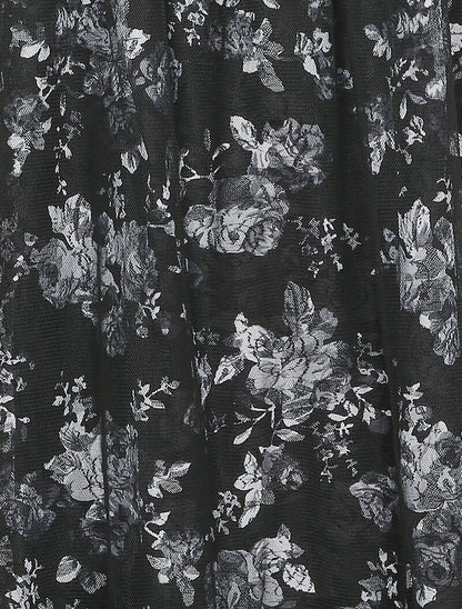 Robe babydoll imprimé roses et bords volantés - Noir - 3