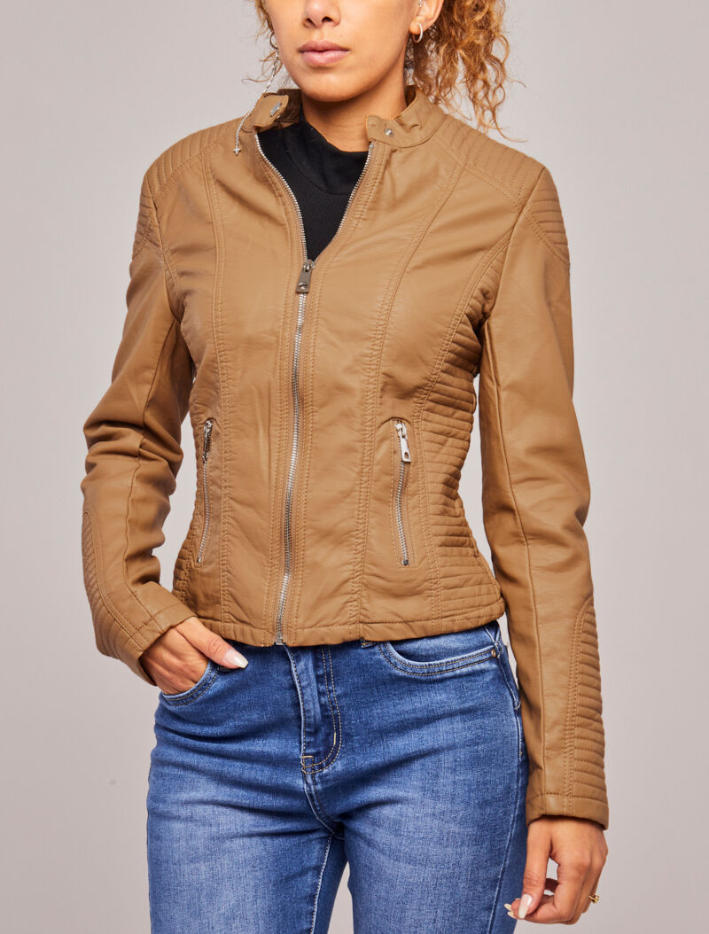 Veste matelassée en simili - Camel - 4