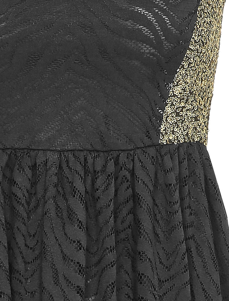 Robe en dentelle à détail sequins - Noir - 4