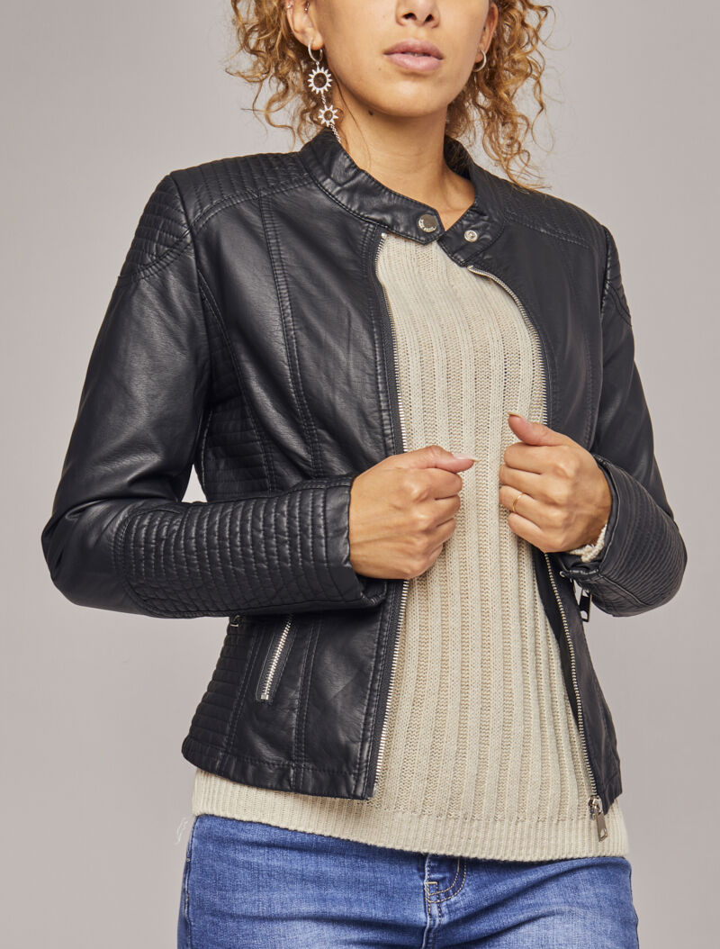 Veste matelassée en simili - Noir - 4