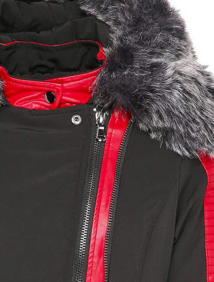 Doudoune à double zips et à empiècements - Noir/rouge - 3