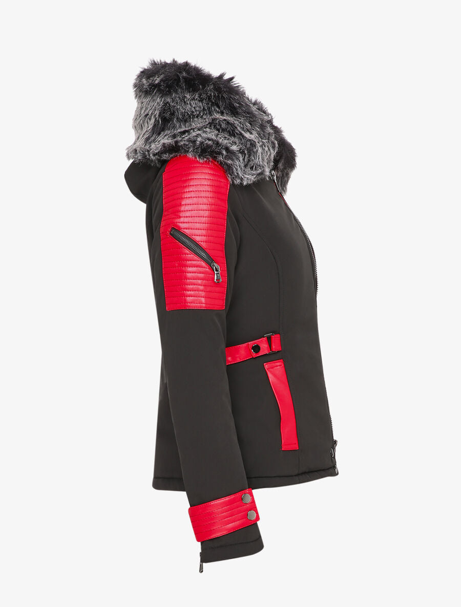 Doudoune à double zips et à empiècements - Noir/rouge - 4