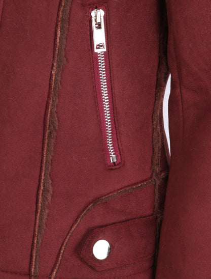 Veste fourrée à col cranté - Lie de vin - 3