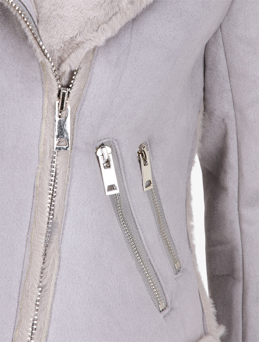 Veste fourrée à coutures contrastantes - Gris - 3