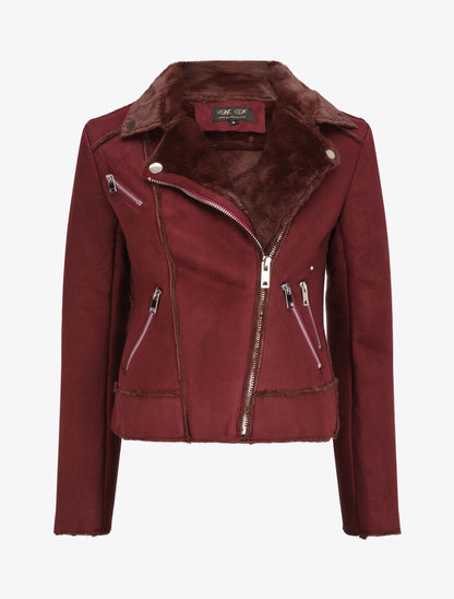 Veste fourrée à coutures contrastantes - Lie de vin - 1