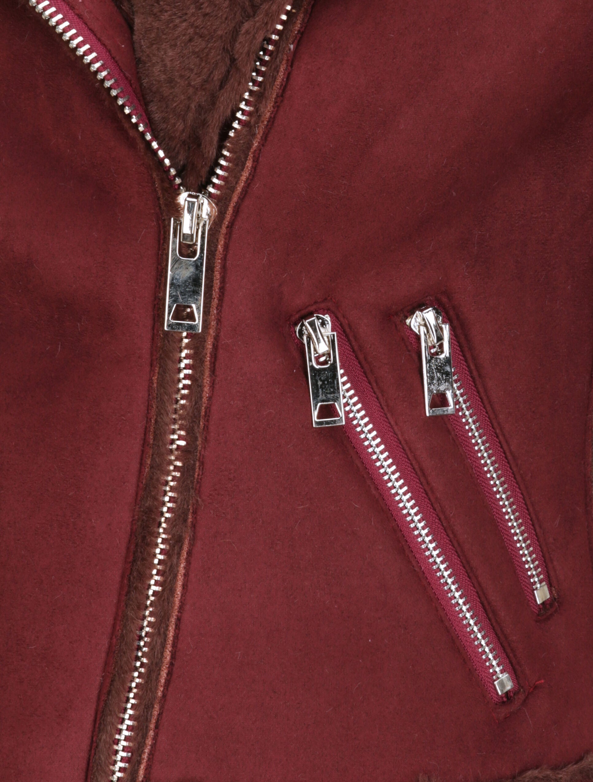 Veste fourrée à coutures contrastantes - Lie de vin - 3