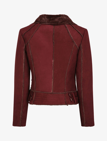Veste fourrée à sangles - Lie de vin - 2