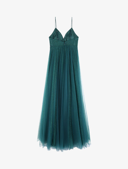 Robe de soirée évasée à paillettes - Vert canard - 2
