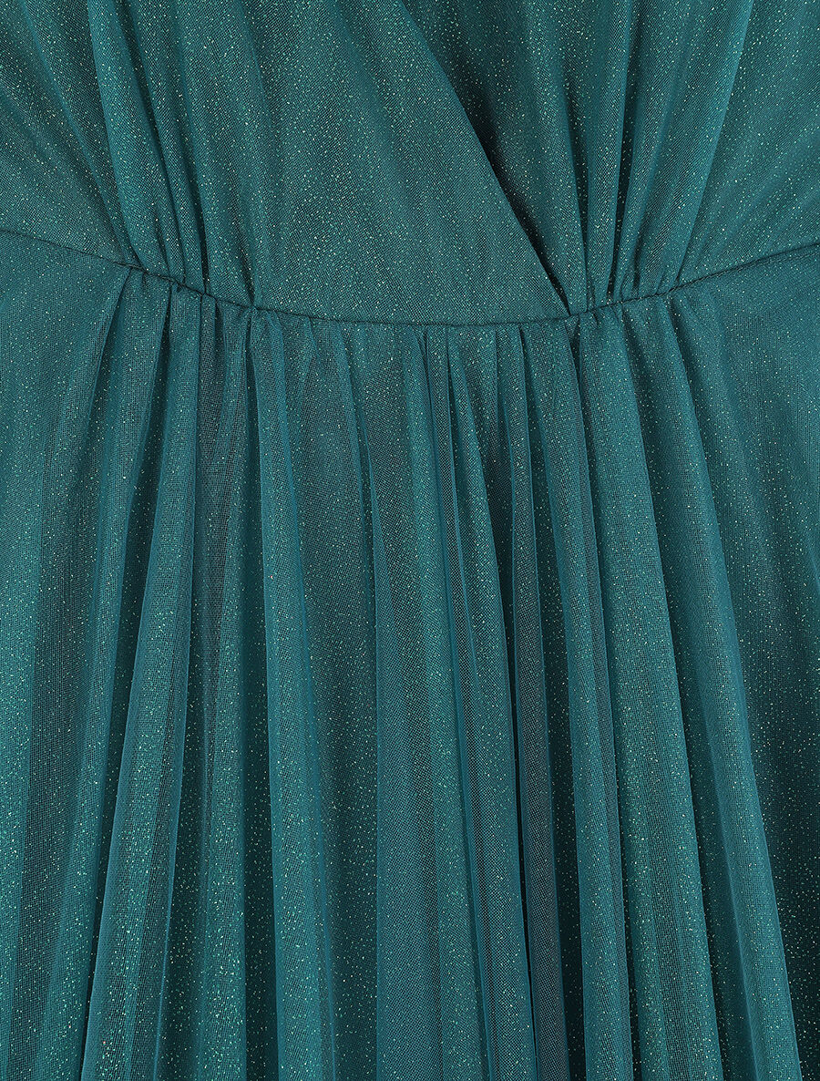 Robe de soirée évasée à paillettes - Vert canard - 3