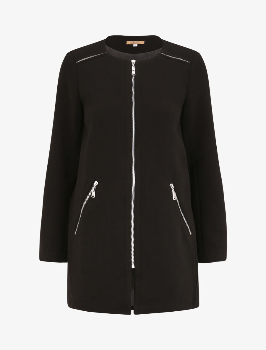Manteau droit basique à col rond - Noir - 4