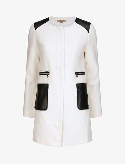 Manteau droit à poches plaquées en simili - Blanc - 1
