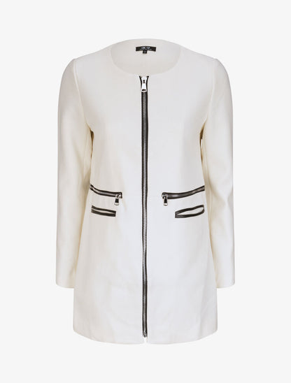 Manteau droit à poches décoratives - Écru - 1