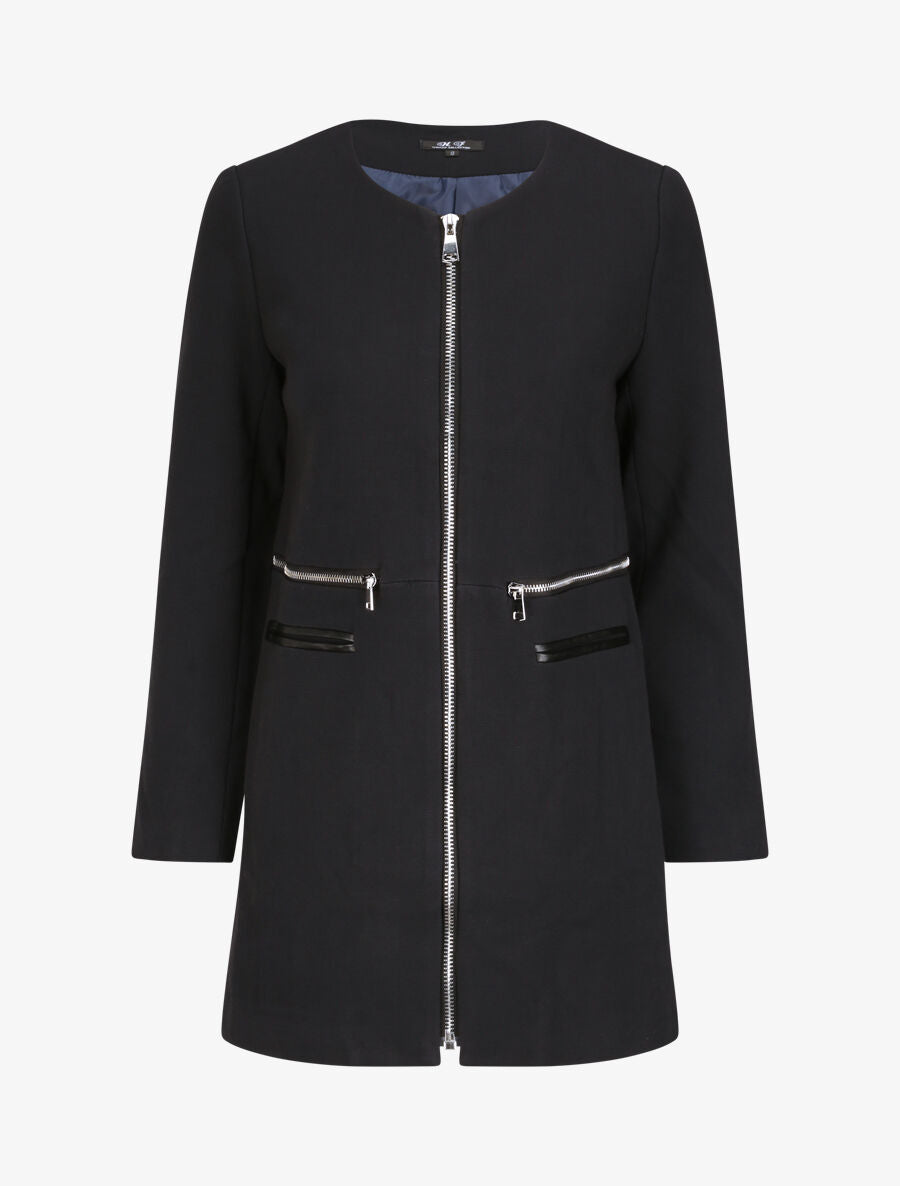 Manteau droit à poches décoratives - Marine - 4